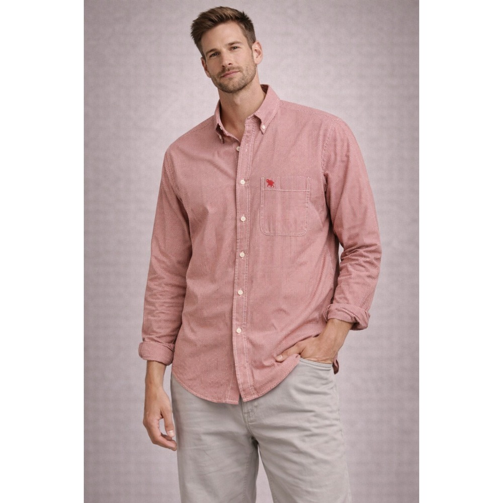 ABERCROMBIE & FITCH Muscle Fit Button Down Shirt Mens XL Red Stripe